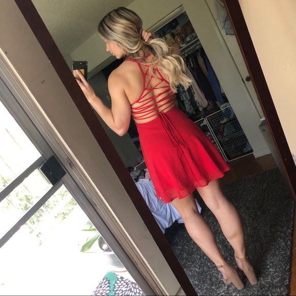 SOLD Red Dress w/ Strappy Back - Picture 1 of 3